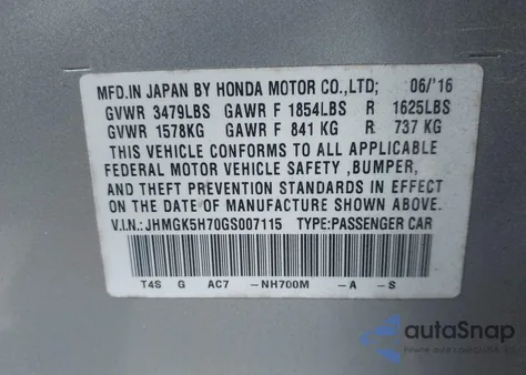 2016 Honda Fit Ex from USA, damaged, VIN JHMGK5H70GS007115